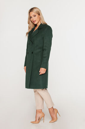 Klasyczny płaszcz dwurzędowy z wełny w kolorze butelkowej zieleni Karina