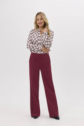 Bordowe spodnie damskie z szeroką nogawką