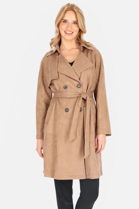 Dwurzędowy trencz w kolorze beżowym z imitacji zamszu