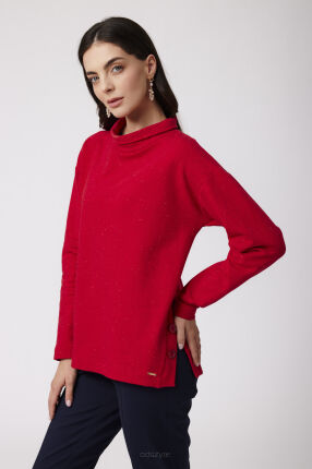 Czerwona bawełniana bluza z ozdobnymi guzikami
