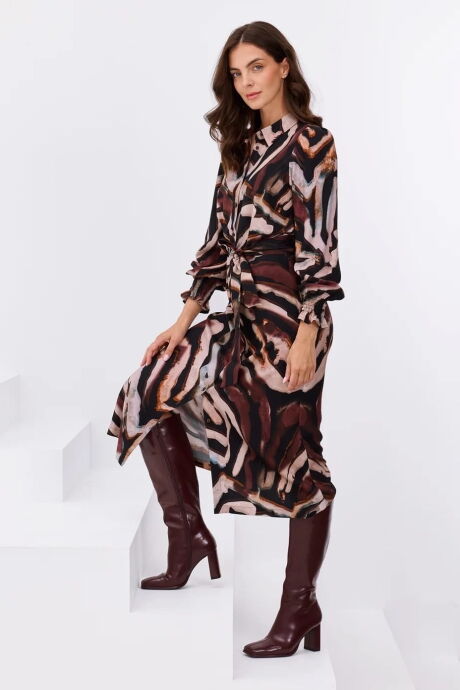 Sukienka koszulowa midi w abstrakcyjny wzór
