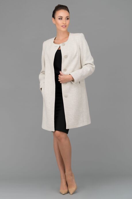 Beżowy płaszcz bawełniany z fakturowanej tkaniny Katarzyna