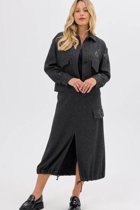 Ciemnoszara spódnica midi z rozcięciem i kieszonką