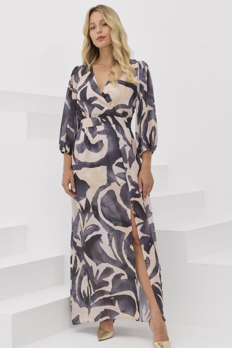 Długa sukienka kopertowa w abstrakcyjny wzór
