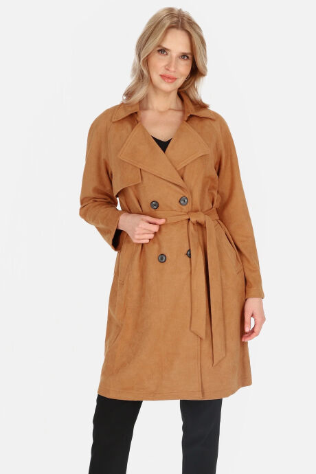 Dwurzędowy trencz w kolorze brązowym z imitacji zamszu