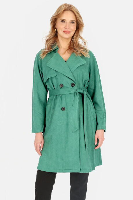 Dwurzędowy trencz w kolorze zielonym z imitacji zamszu