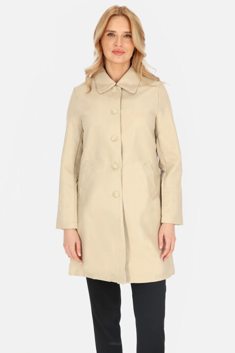 Jednorzędowy płaszcz z miękkiej skóry ekologicznej w kolorze jasnobeżowym