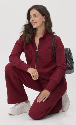 Bordowa bluza z zamkiem i kieszeniami