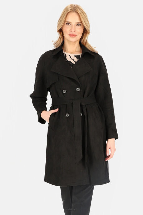 Dwurzędowy trencz w kolorze czarnym z imitacji zamszu