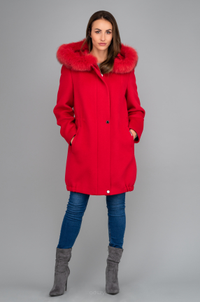 Czerwony płaszcz wełniany z lisem Elizabeth