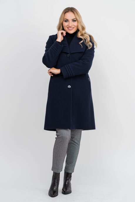 Granatowy płaszcz z wełny dziewiczej z fantazyjnym kołnierzem Zofia